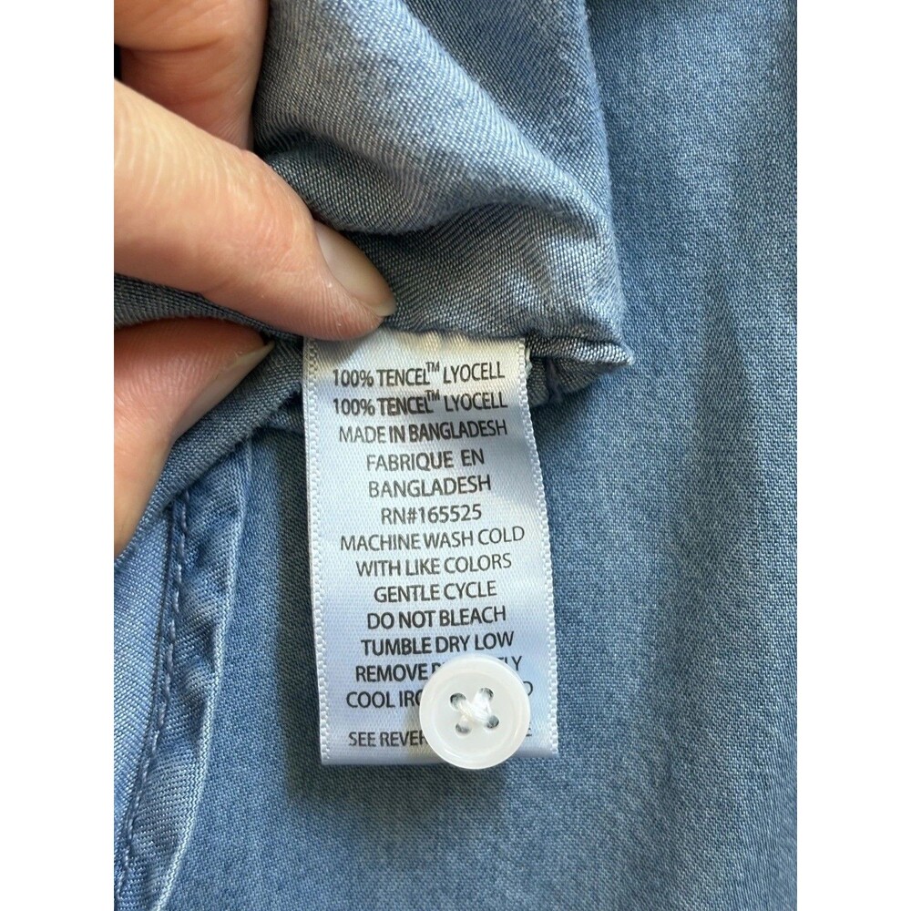 100% Tencel Lyocell Chambray Button Down Shirt Blue Small Lola River Preppy - Picture 4 of 6